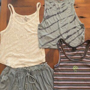 BUNDLE OF AE & URBAN OUTFITTERS CROPPED TANKS AND SHORTS; ALL SZ SMALL
